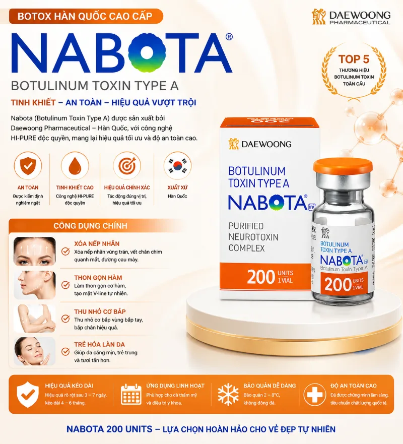 Botox Nabota Botulium Toxin Type A 200 Units xoá nhăn, thon gọn cơ.webp