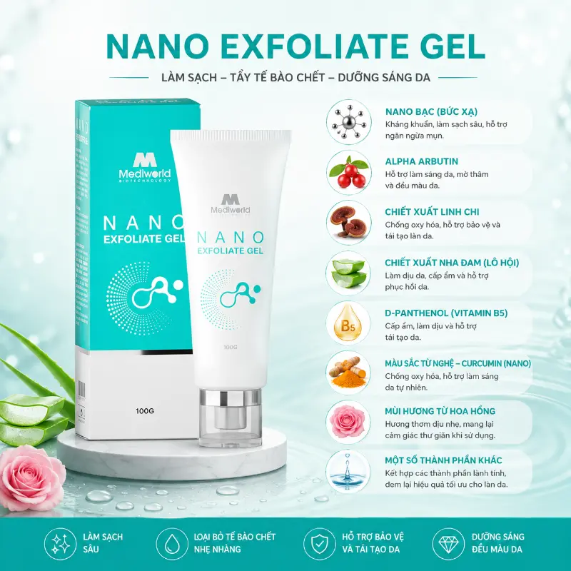 Gel Tẩy Tế Bào Chết Dịu Nhẹ Dưỡng Da Mịn Màng Nano Exfoliate Gel Mediworld 100g