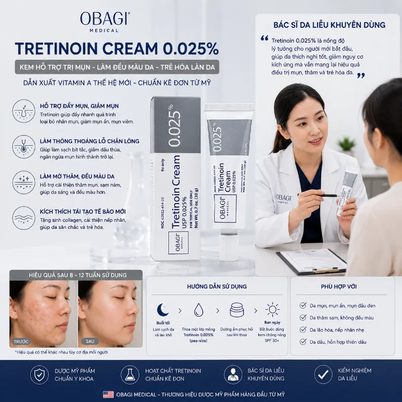 Kem Hỗ Trợ Trị Mụn Làm Đều Màu Da Obagi Tretinoin 0.025% 20g Chính Hãng 9.webp