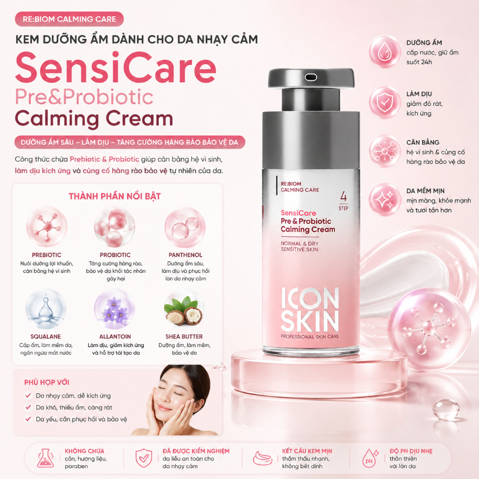 Kem dưỡng ẩm cho da khô Icon Skin SensiCare Pre&Probiotic Calming Cream.jpg