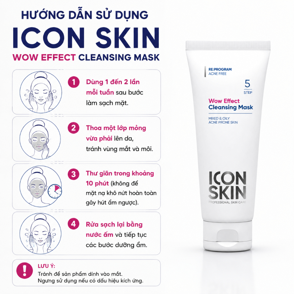 Mặt nạ đất sét cho da dầu da, hỗn hợp Icon Skin Wow Effect Cleansing Mask 1.jpg