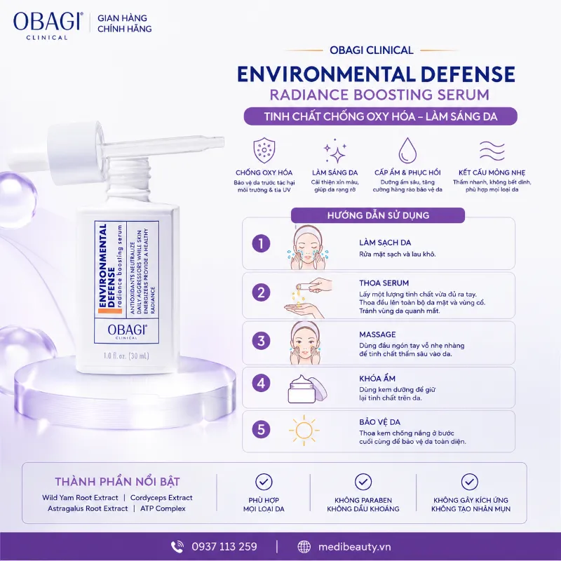 Tinh Chất Chống Oxy Hóa Obagi Clinical Environmental Defense Radiance Boosting Serum 30ml – Dưỡng Ẩm, Tăng Độ Rạng Rỡ 6.webp