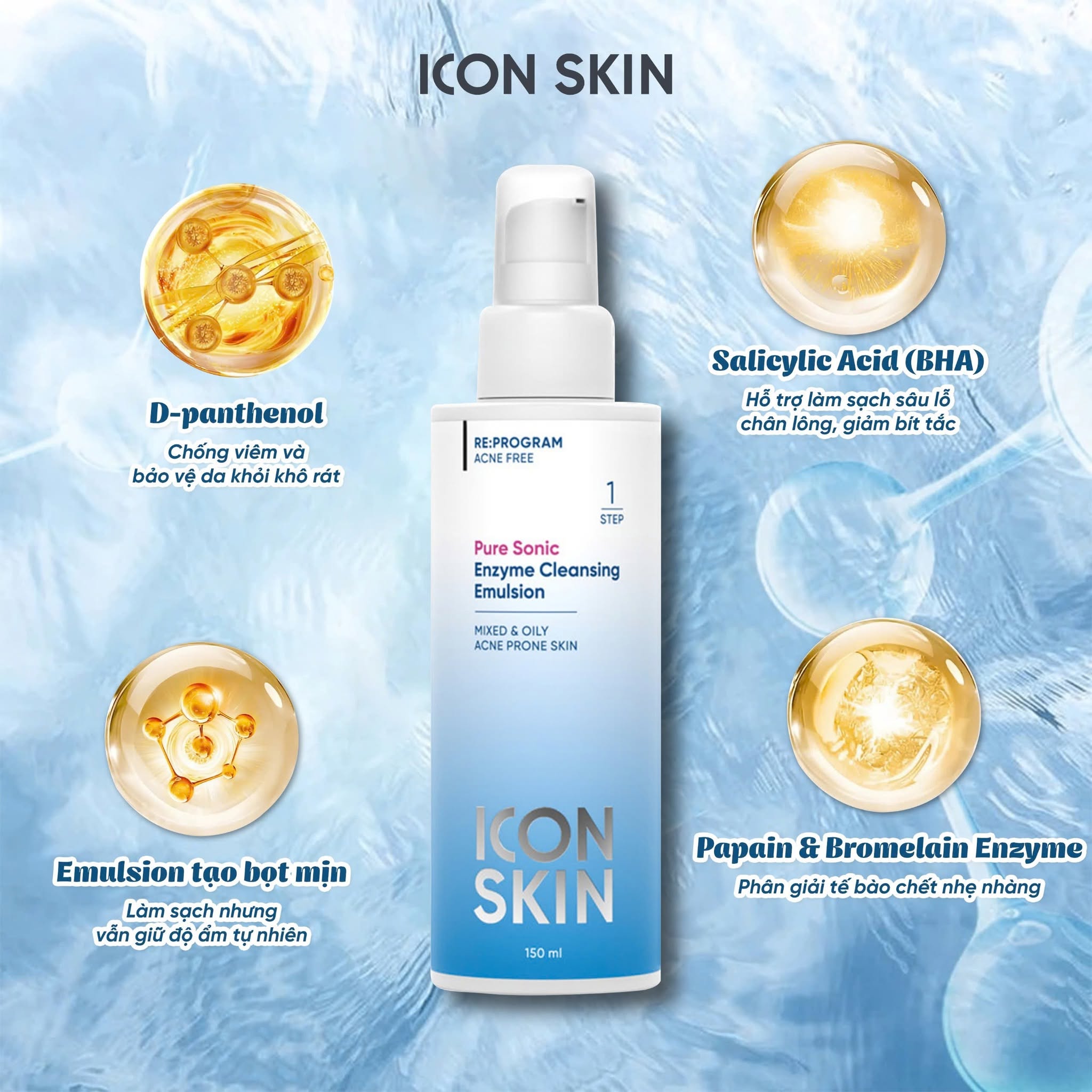 Sữa rửa mặt cho da dầu, da hỗn hợp Icon Skin Pure Sonic Enzyme Cleansing Emulsion 2.jpg
