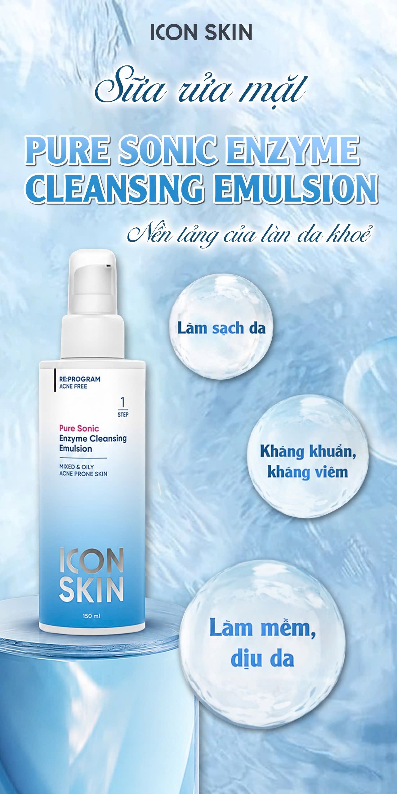 Sữa rửa mặt cho da dầu, da hỗn hợp Icon Skin Pure Sonic Enzyme Cleansing Emulsion.jpg