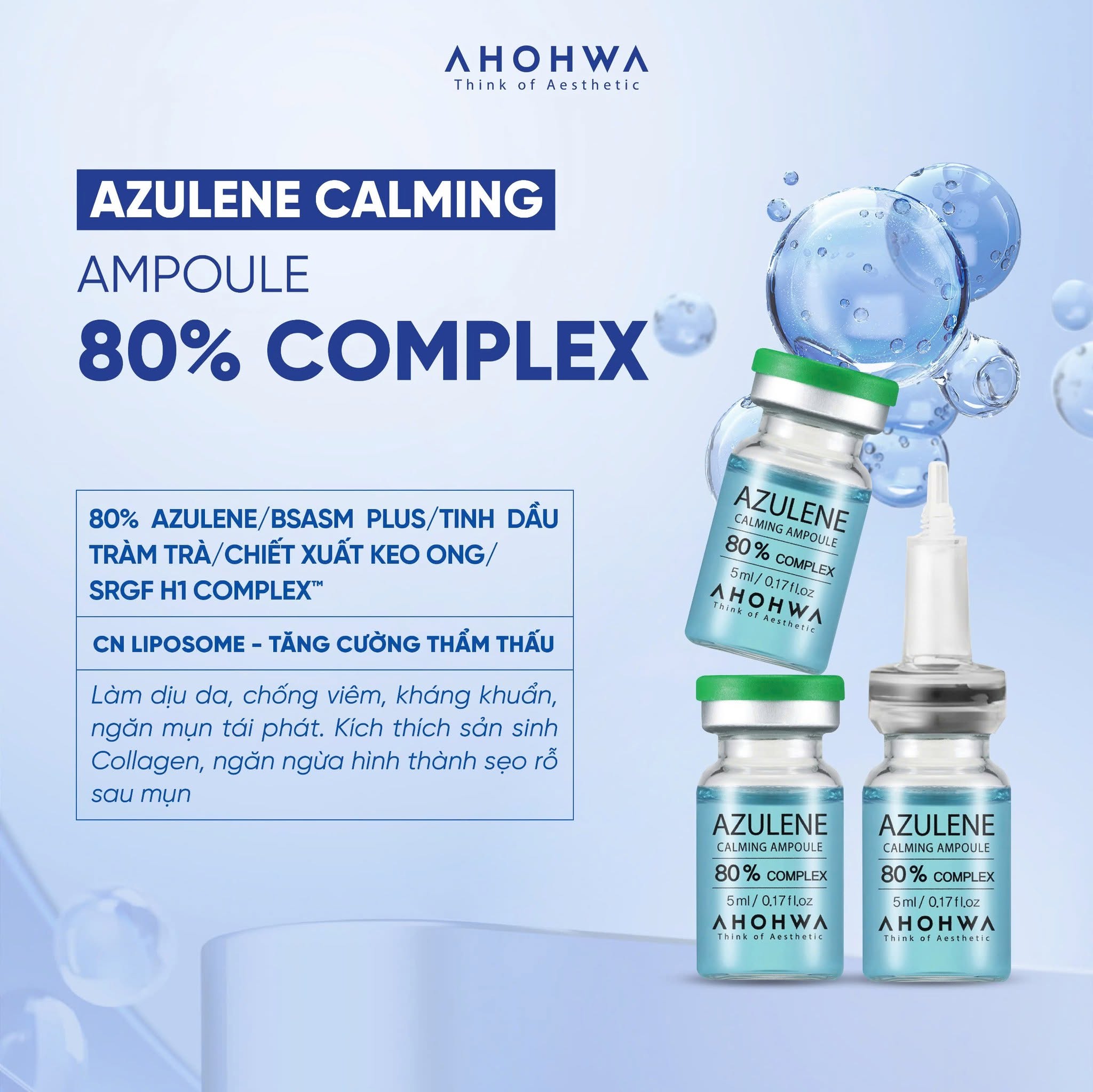 Tế bào gốc kháng viêm phục hồi tái tạo da mụn Ahohwa Azulene Calming Ampoule 80% 12.jpg