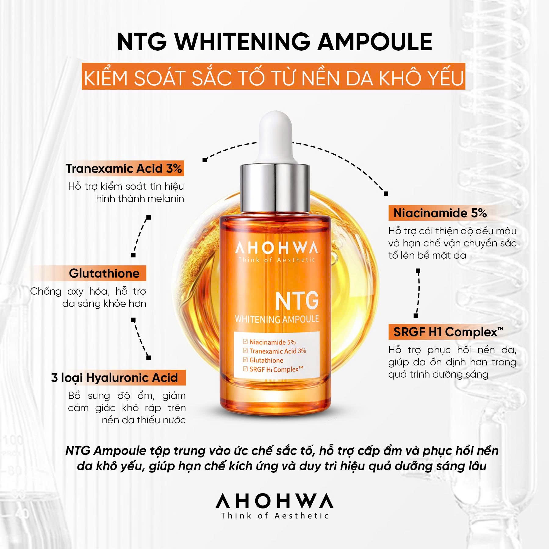 Tinh chất giảm nám đỏ dưỡng trắng kiểm soát tăng sắc tố Ahohwa Whitening Ampoule NTG 3.jpg