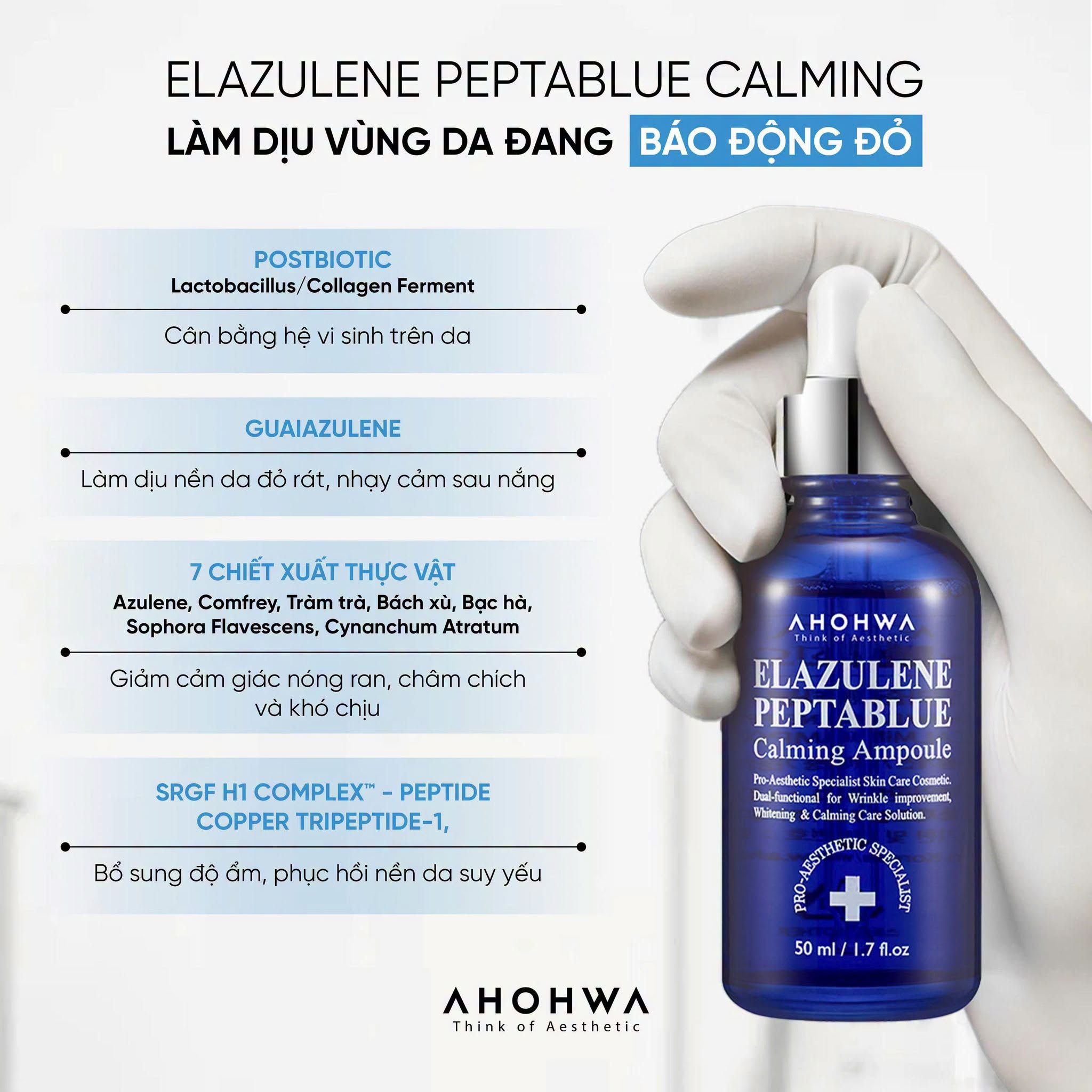 Tinh chất phục hồi trẻ hóa tế bào sinh học Ahohwa Elazulene Peptablue Calming Ampoule.jpg