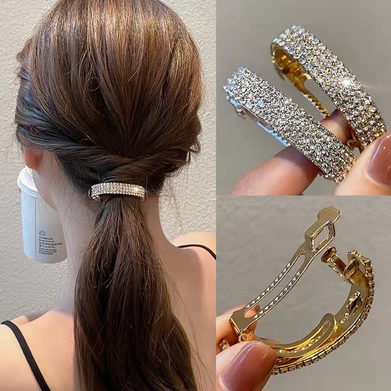 Kẹp tóc mặt khuyết đính đá