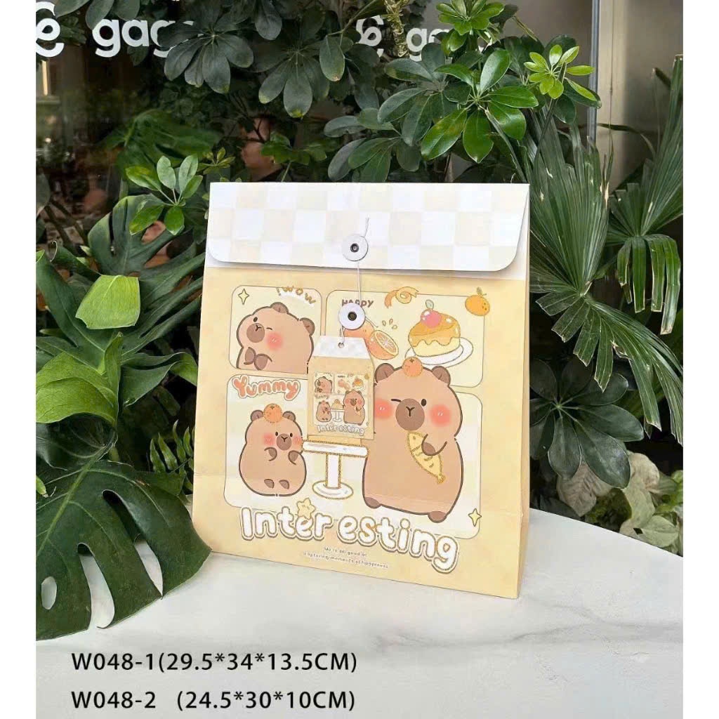 Túi quà dây cột có nắp capybara 34x29.5x13.5cm