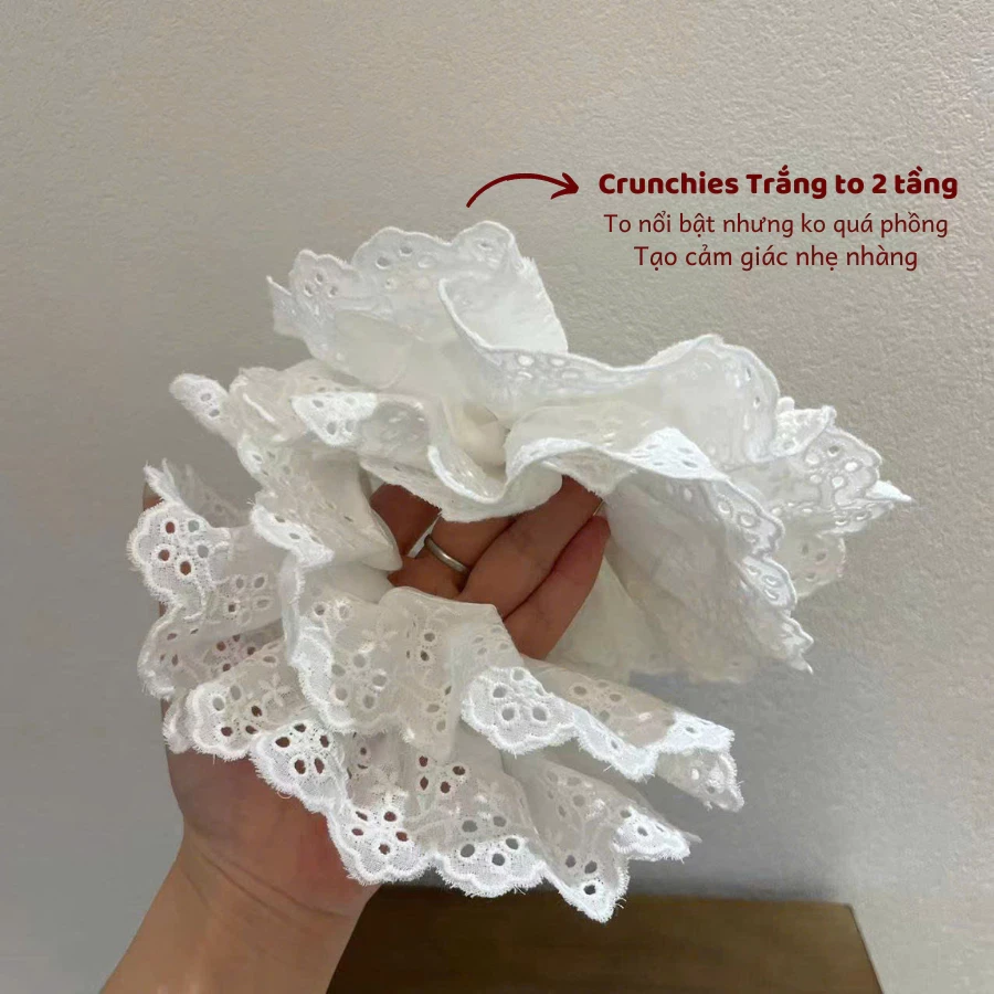 Scrunchie ren 4 lớp trắng