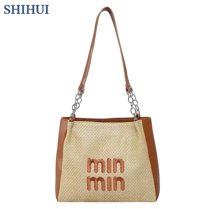 túi cói phối da MINMIN 24,5*29*11,5cm
