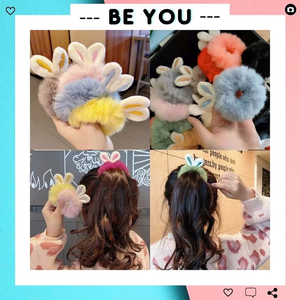 scrunchies lông xù tai thỏ