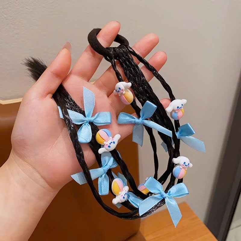 dây cột tóc giả đính nơ caro kèm charm to cute