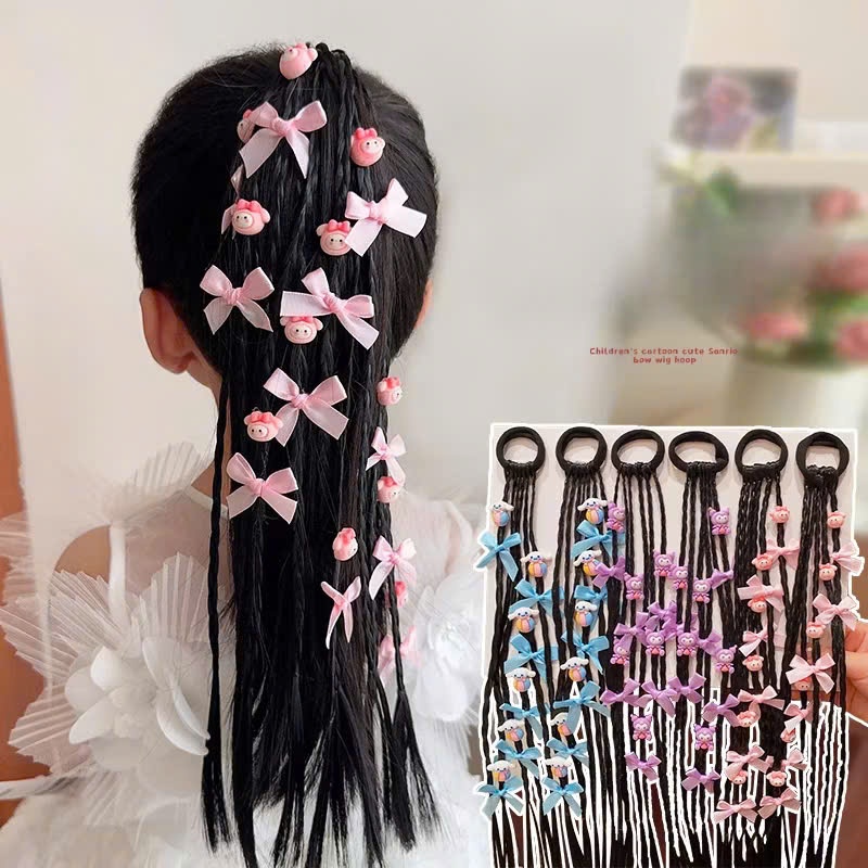 dây cột tóc giả đính nơ caro kèm charm to cute