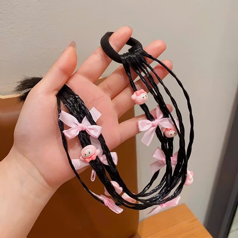 dây cột tóc giả đính nơ caro kèm charm to cute