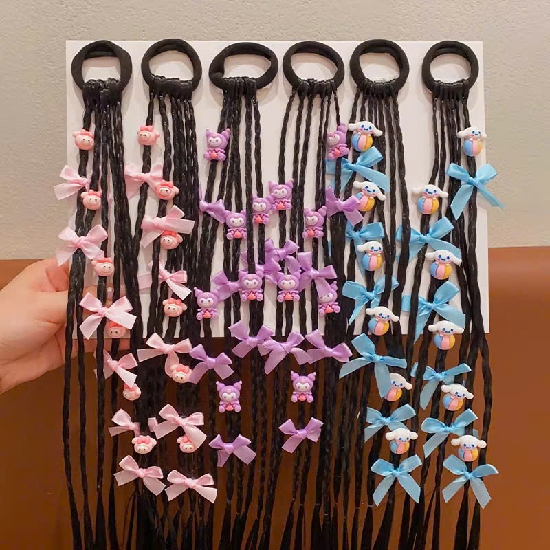 dây cột tóc giả đính nơ caro kèm charm to cute