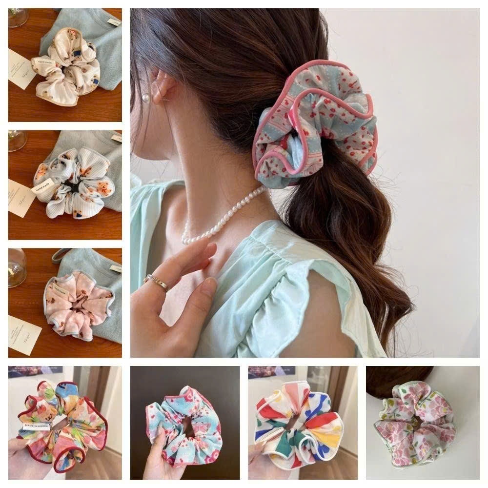 scrunchies họa tiết gấu viền pastel
