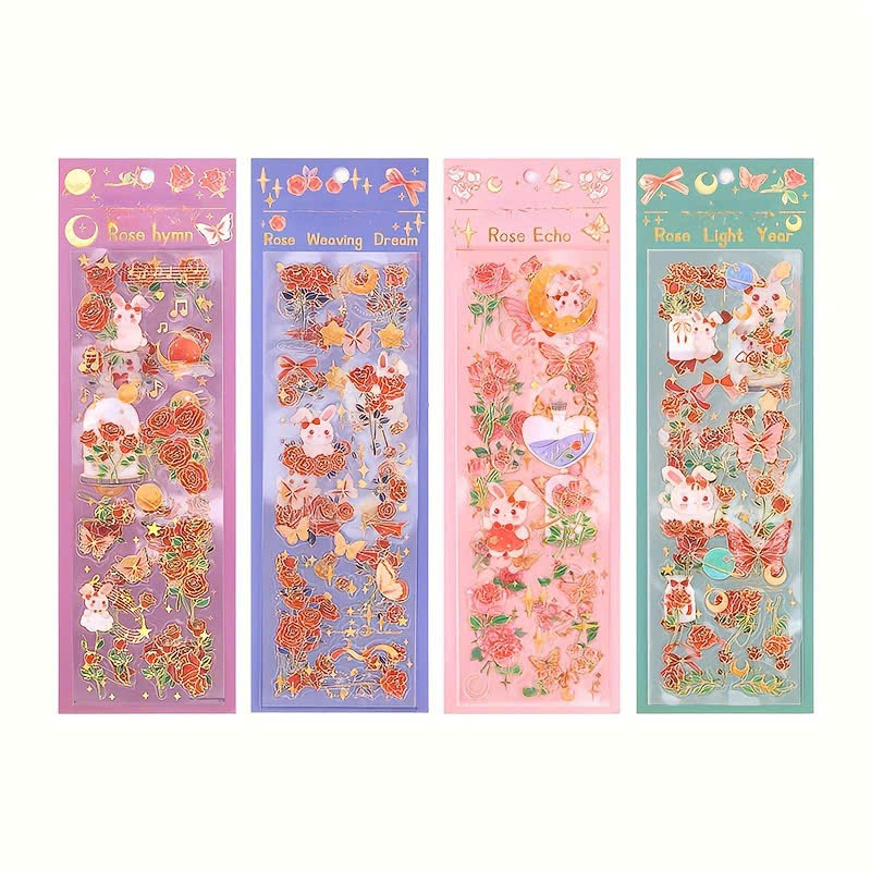 set 3 Sticker thỏ hồng ép kim