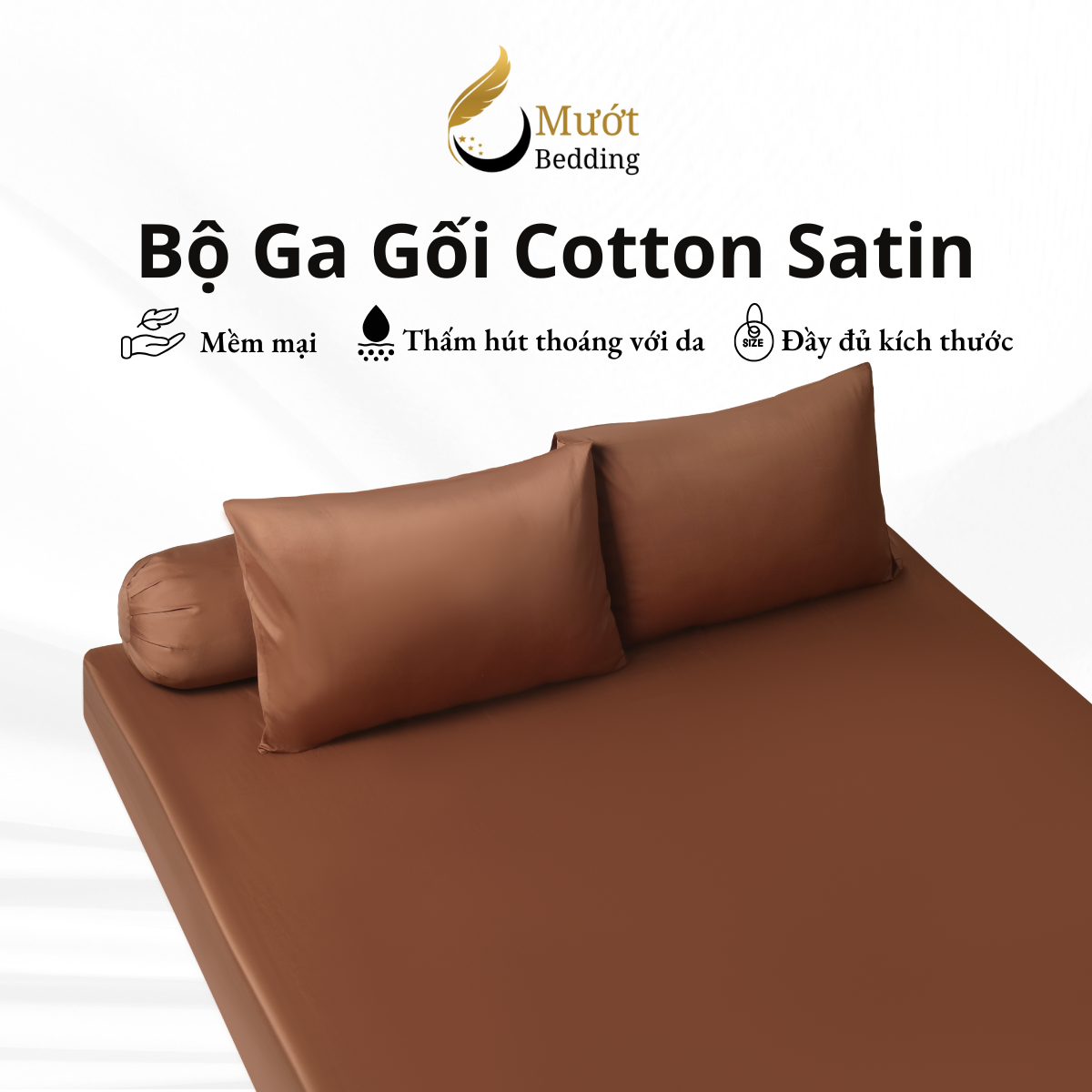 Bộ ga gối Cotton Satin 4 món Mướt bedding chất liệu 100% Cotton sử dụng làm ga gối cao cấp, trơn màu