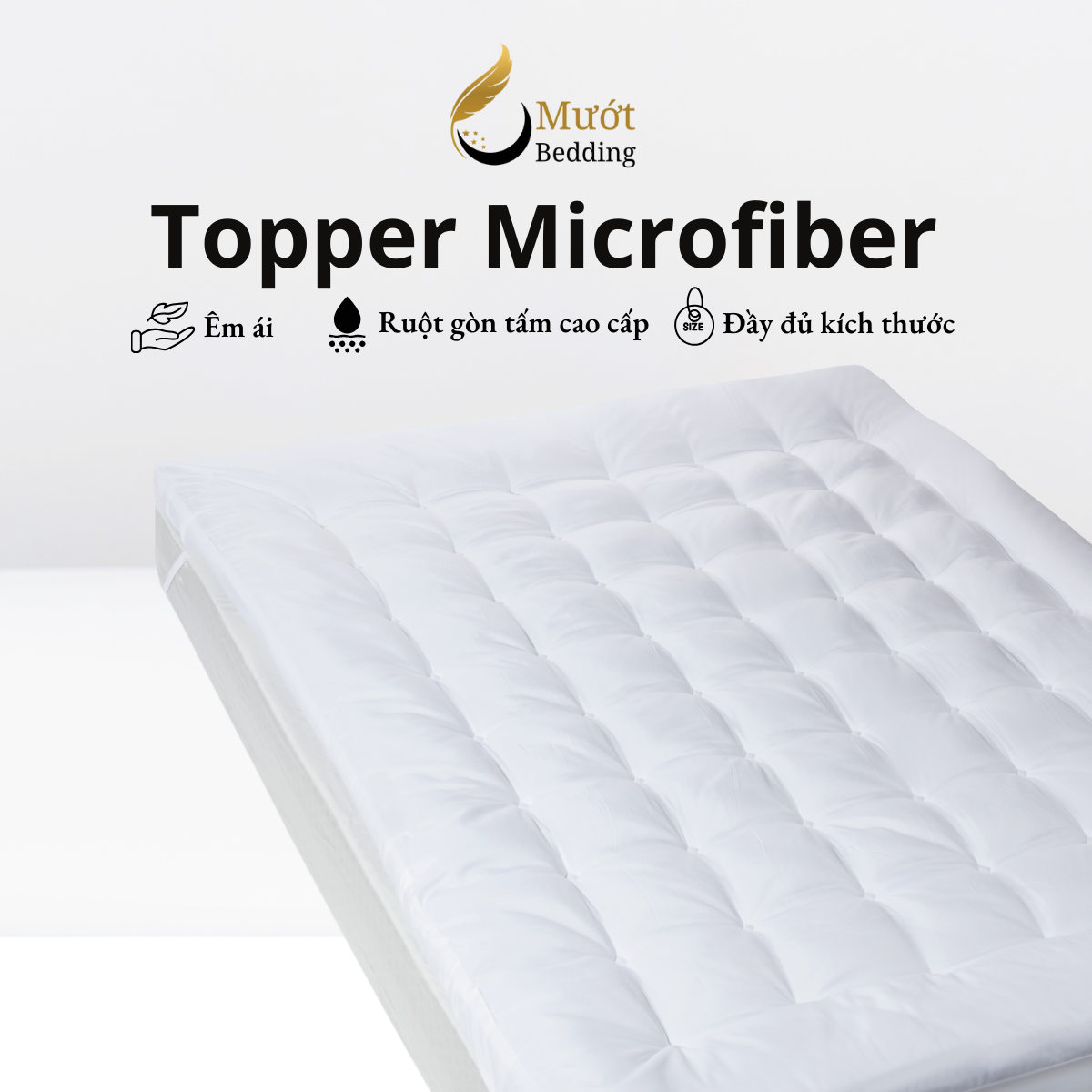 Topper Gòn Microfiber Mướt bedding đầy đủ Size dày dặn chất liệu Cao Cấp sử dụng văn phòng, gia đình