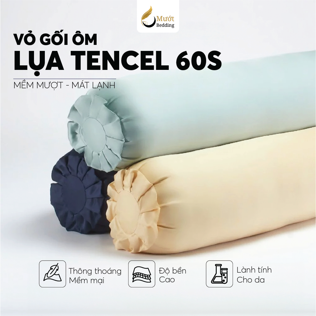 Vỏ Gối Ôm Lụa Tencel 60s Size 35x100cm Màu Trơn, Nhiều màu, Dây kéo khoá Mướt bedding