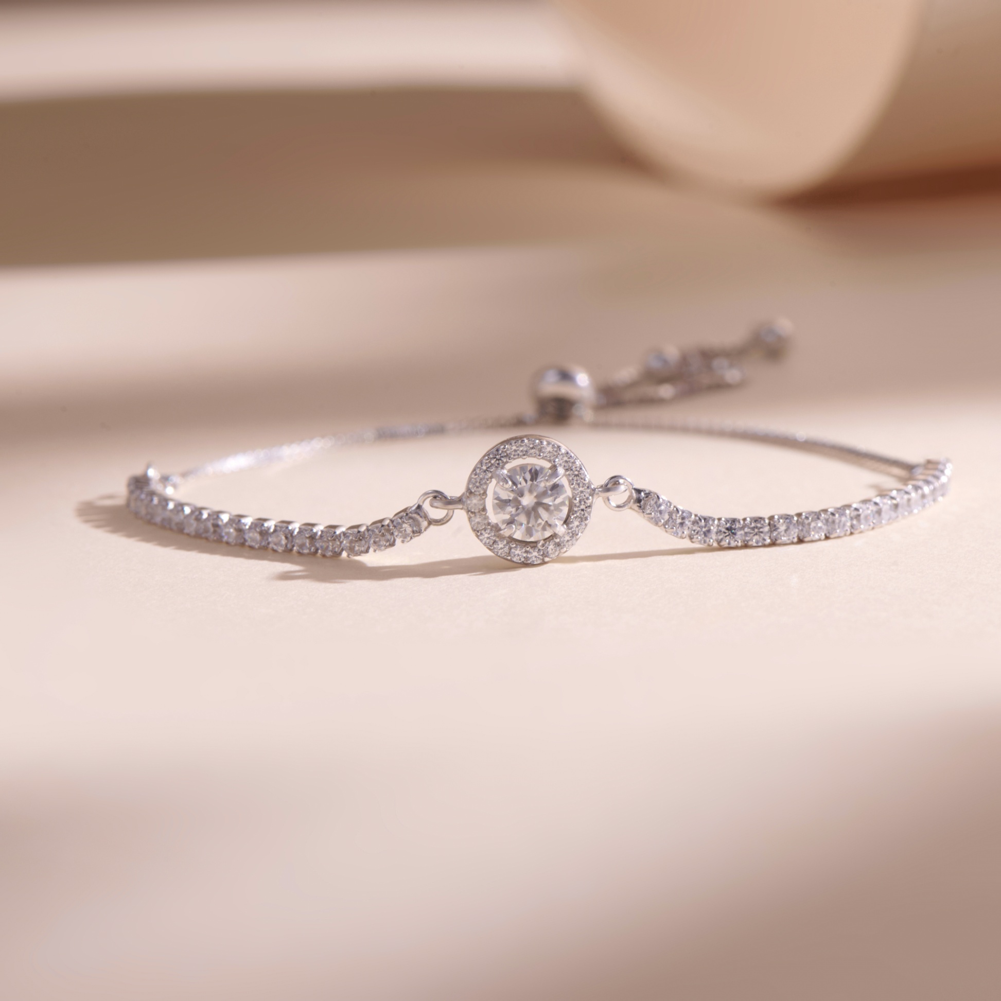 Lắc tay bạc nữ đính đá Moissanite 5 ly kiểm định GRA, bạc xi bạch kim LAVESTA KC83 Flora nữ tính, thanh lịch