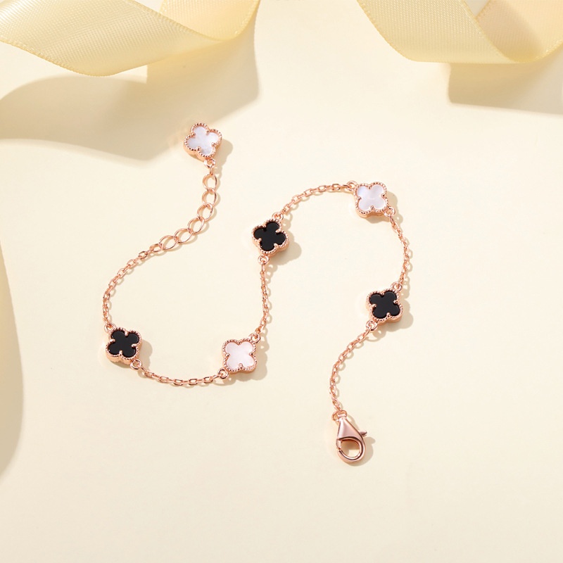 Lắc tay bạc nữ mạ vàng hồng 18K và mạ bạch kim LAVESTA LAV126 Yuri thiết kế cỏ 4 lá thời thượng, quyến rũ