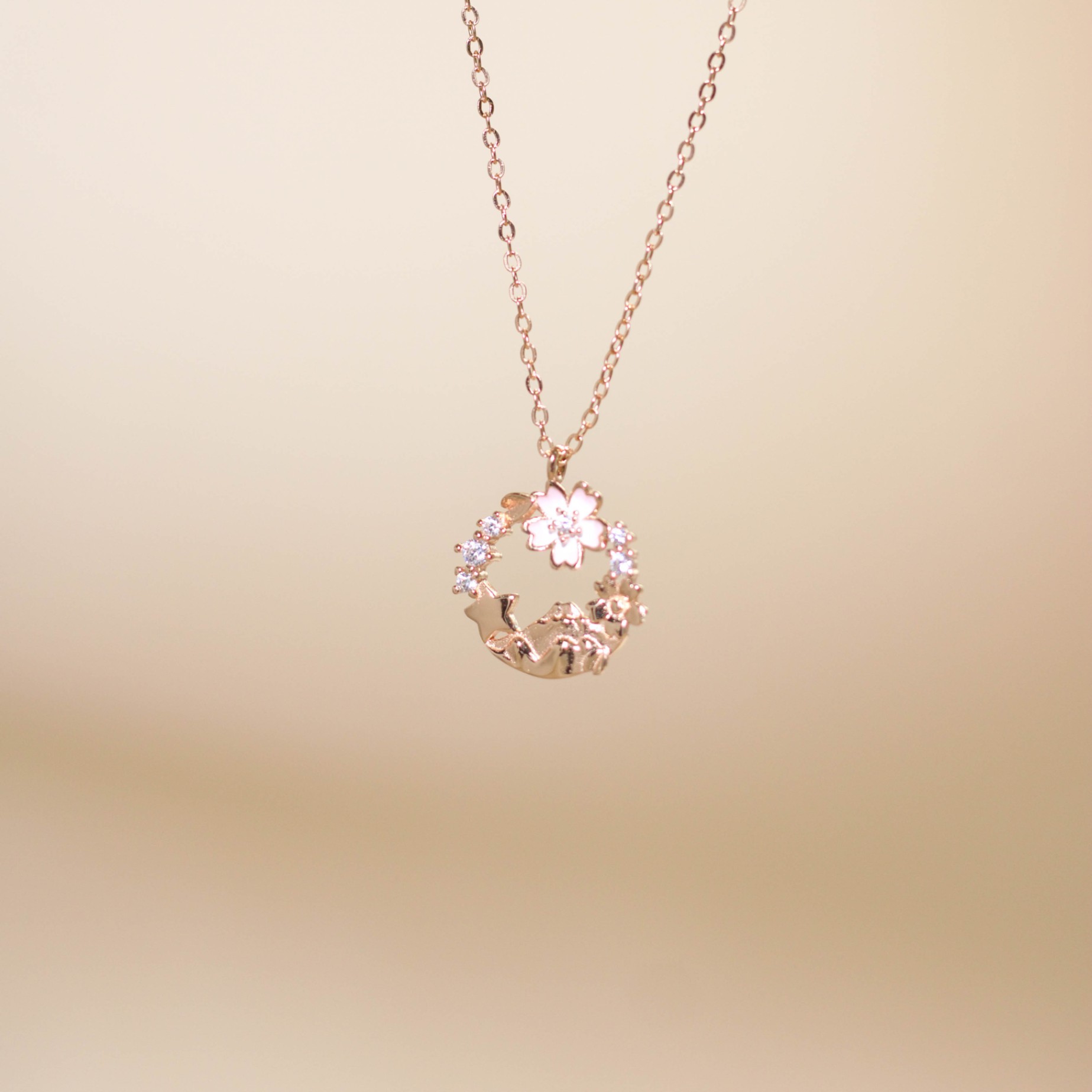 Dây chuyền bạc nữ mạ vàng hồng 18K LAVESTA LAV132 Cherry bloom thiết kế mặt hoa anh đào mang sức sống mới -nq