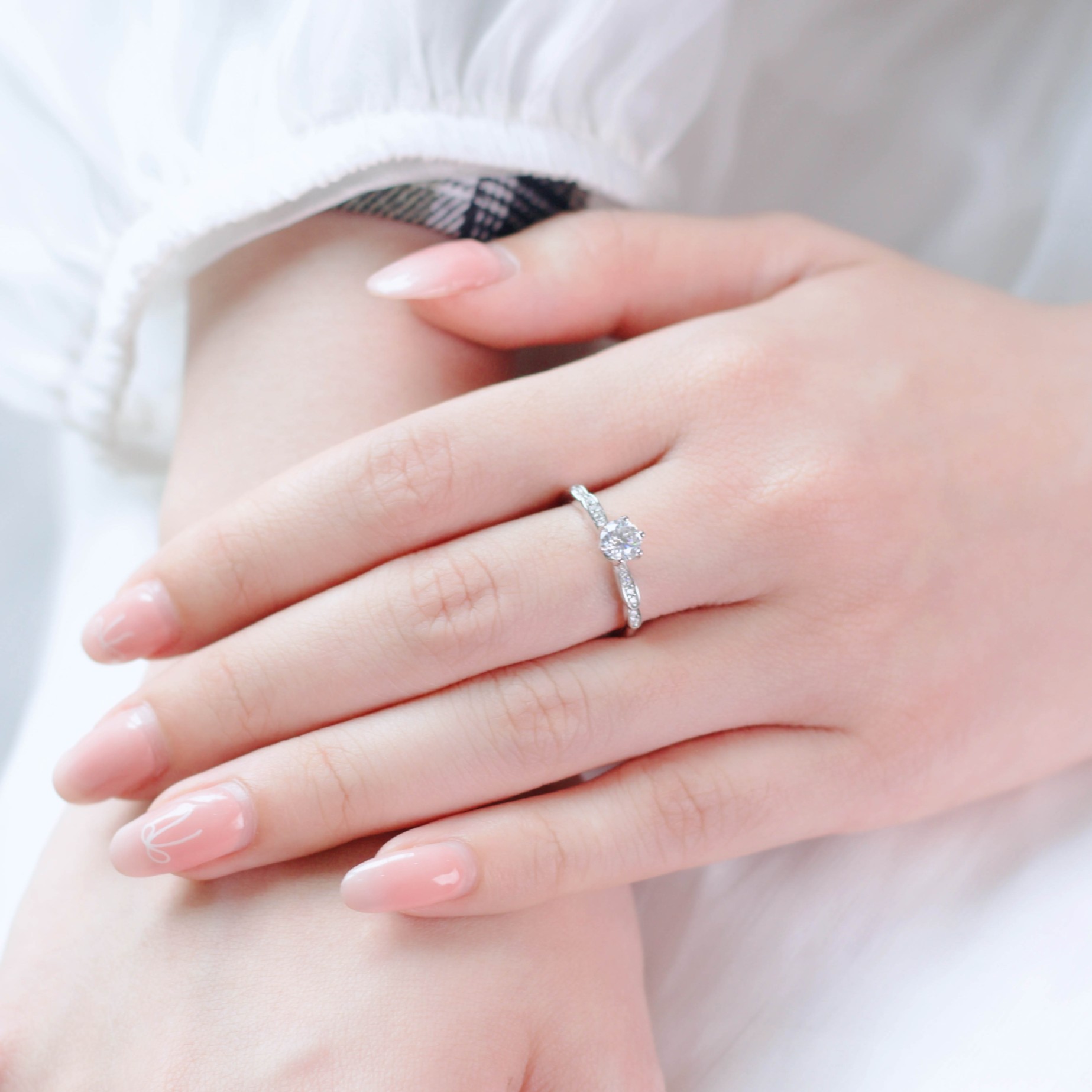 Nhẫn nữ bạc xi bạch kim đá Moissanite 5 ly kiểm định GRA LAVESTA KC127 đài các, thanh lịch -fs