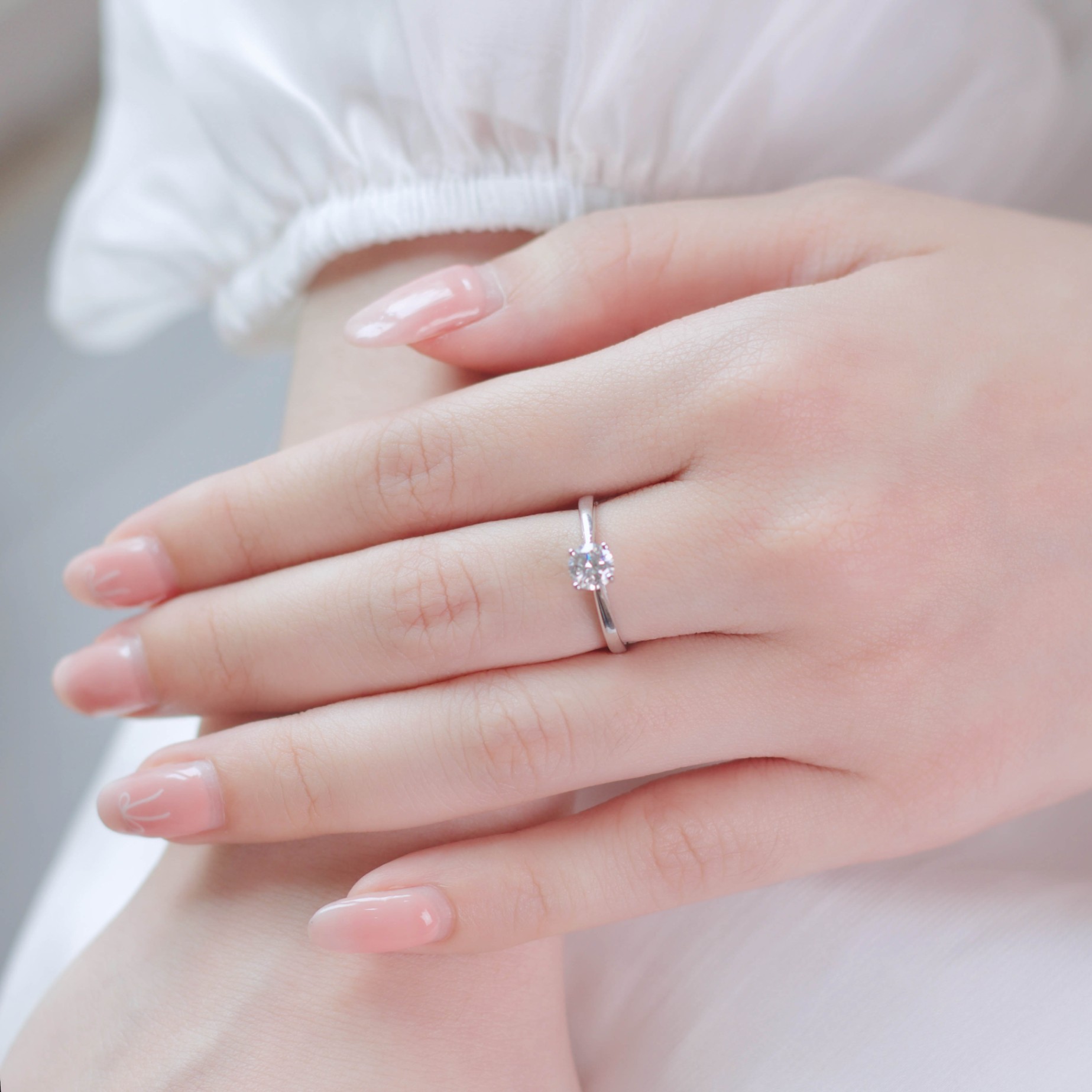 Nhẫn nữ bạc xi bạch kim đính đá Moissanite bạc xi bạch kim 5 ly kiểm định GRA LAVESTA KC125 tối giản, sang trọng -fs