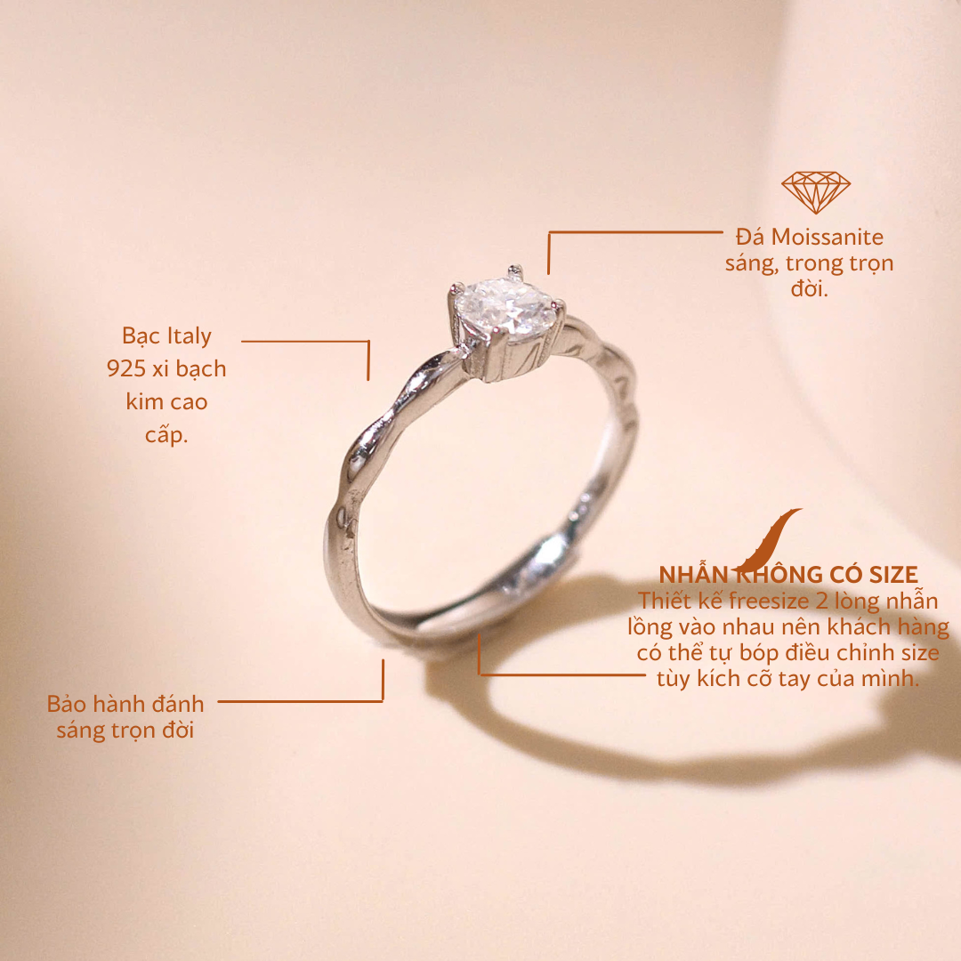 Nhẫn nữ bạc xi bạch kim đính đá Moissanite bạc xi bạch kim 5 ly kiểm định GRA LAVESTA KC124 thanh lịch, tinh tế -fs