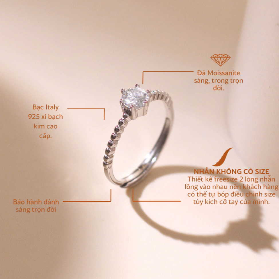 Nhẫn nữ bạc xi bạch kim đính đá Moissanite bạc xi bạch kim 5 ly kiểm định GRA LAVESTA KC126 hiện đại, sang chảnh -fs