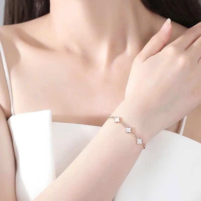 Lắc tay bạc nữ mạ vàng hồng 18K LAVESTA LAV091 Fancy thiết kế mặt cỏ 4 lá ngập tràn may mắn và hạnh phúc