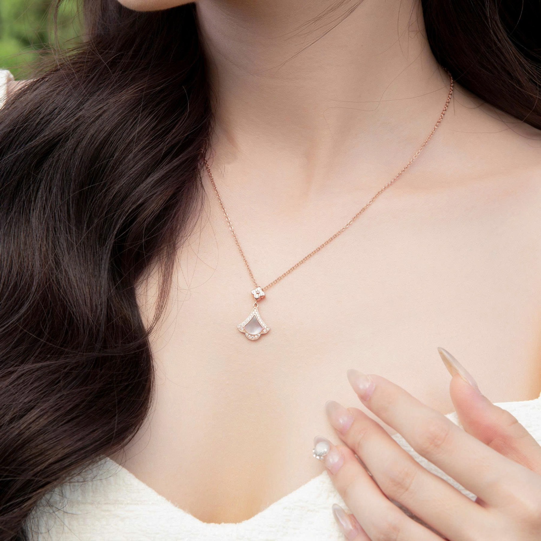 Dây chuyền bạc nữ mạ vàng hồng 18K và mạ bạch kim LAVESTA LAV127 Dream si thiết kế hình quạt sang trọng, quyến rũ ( darryl )