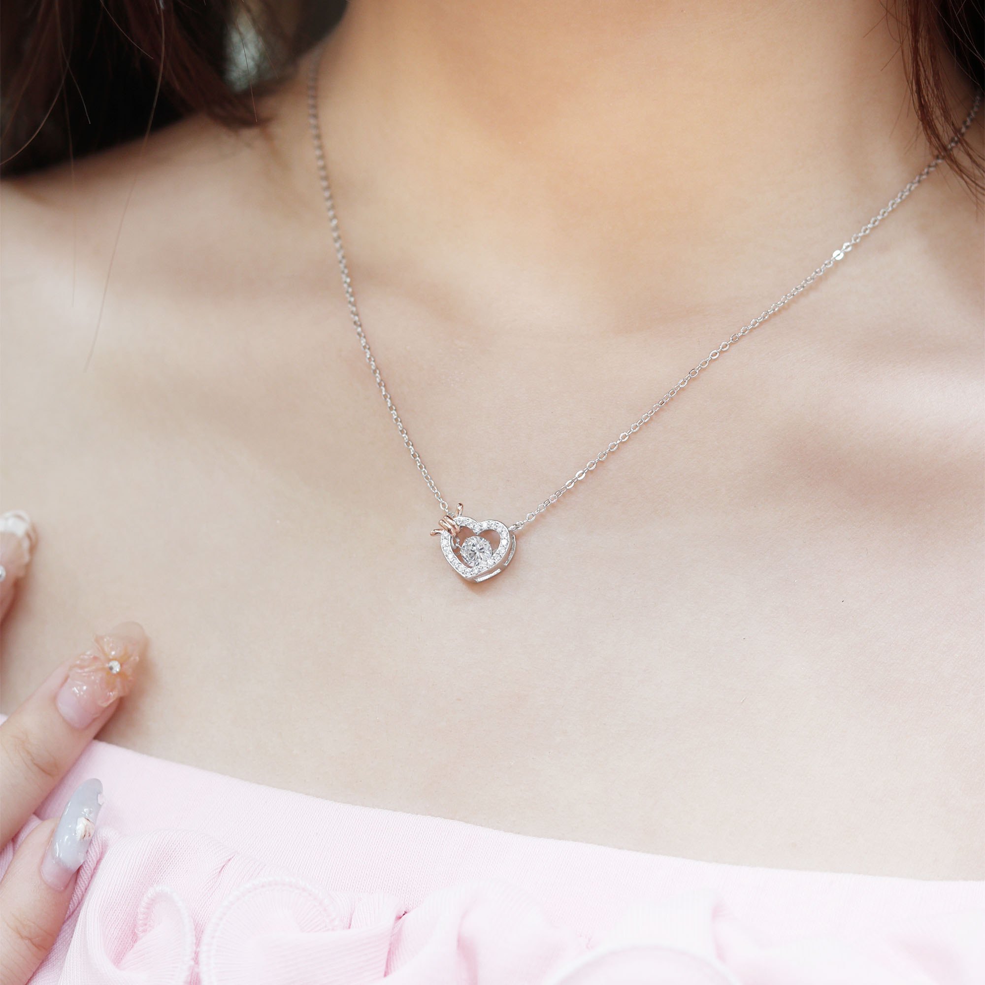 Dây chuyền nữ bạc xi bạch kim LAVESTA LAV150 Rumi đá nhảy mặt trái tim nữ tính, cổ điển, mang yêu thương trọn vẹn