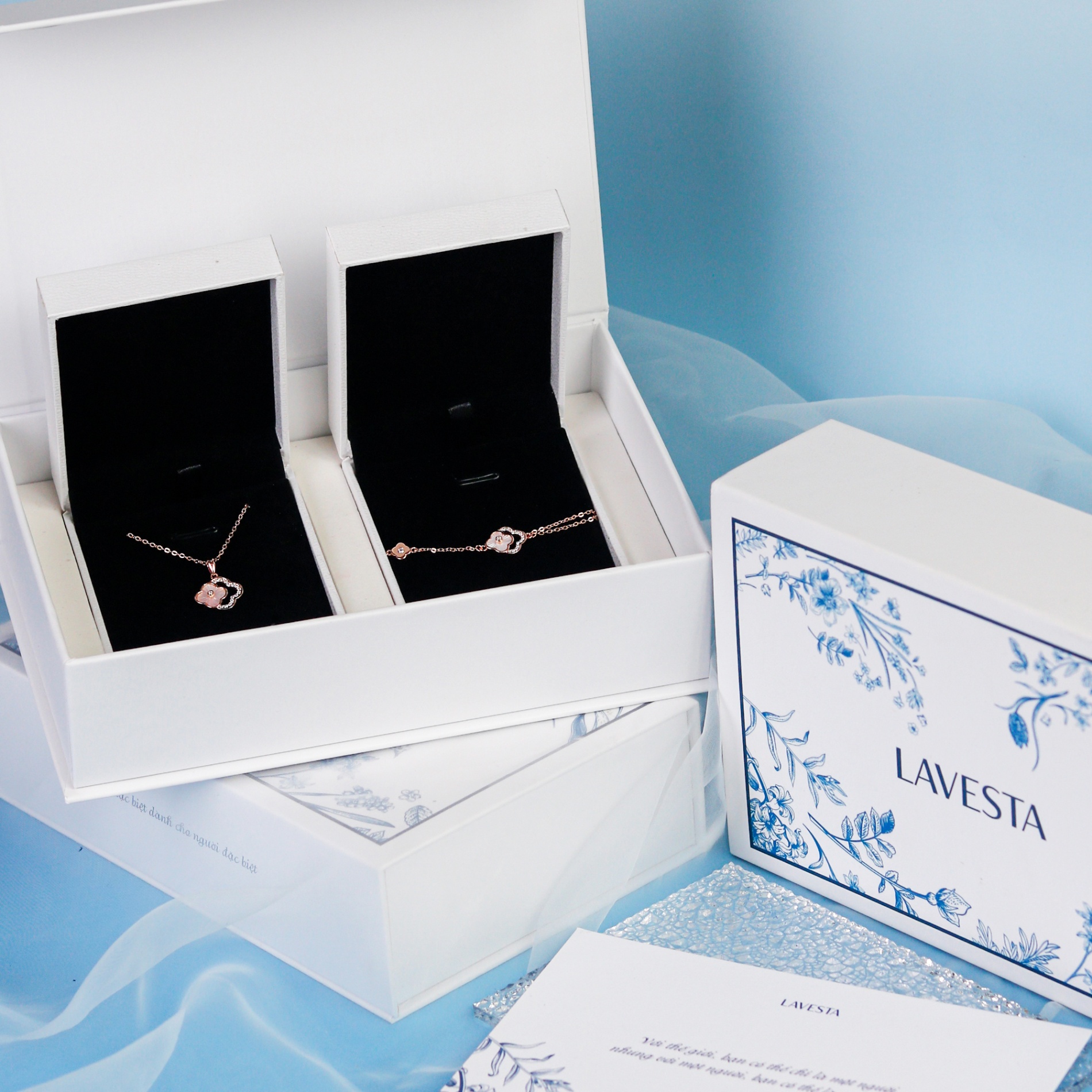 Set quà tặng trang sức dây chuyền và lắc tay bạc xi vàng hồng 18K cao cấp LAVESTA LAV118 Dorothy