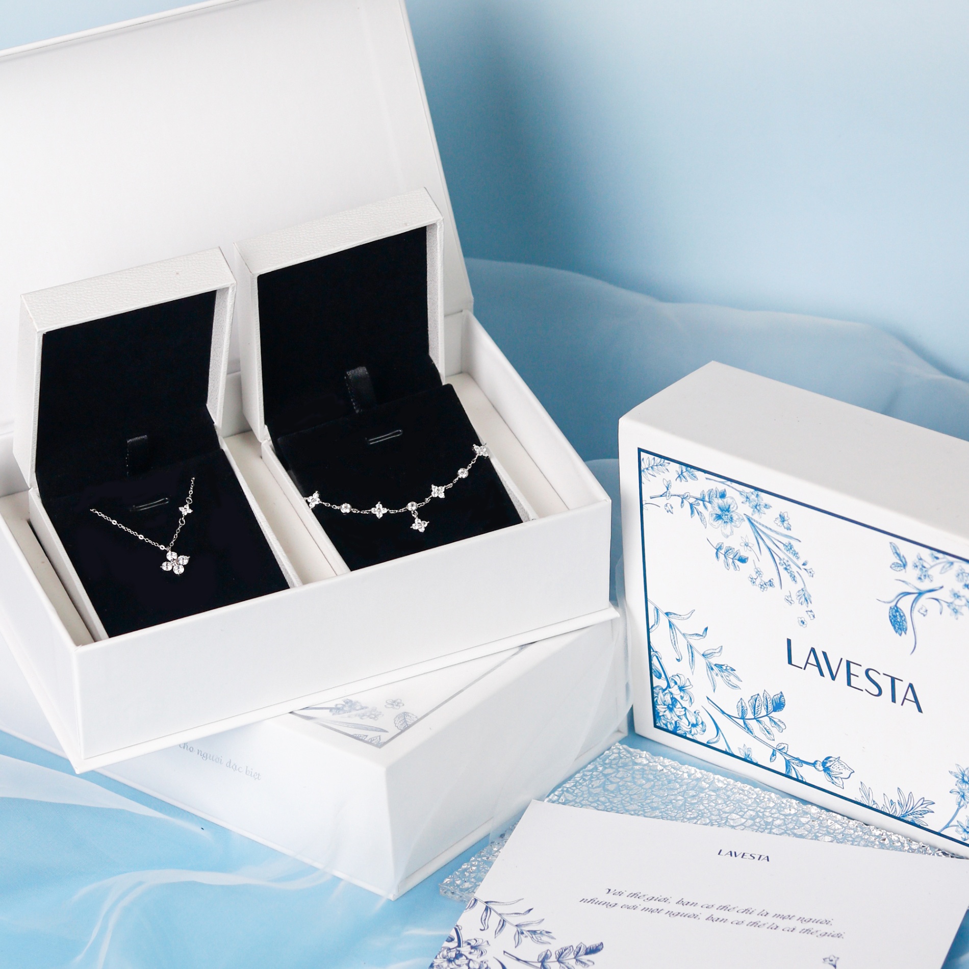 Set quà tặng trang sức dây chuyền và lắc tay bạc xi bạch kim cao cấp LAVESTA LAV164 Lani