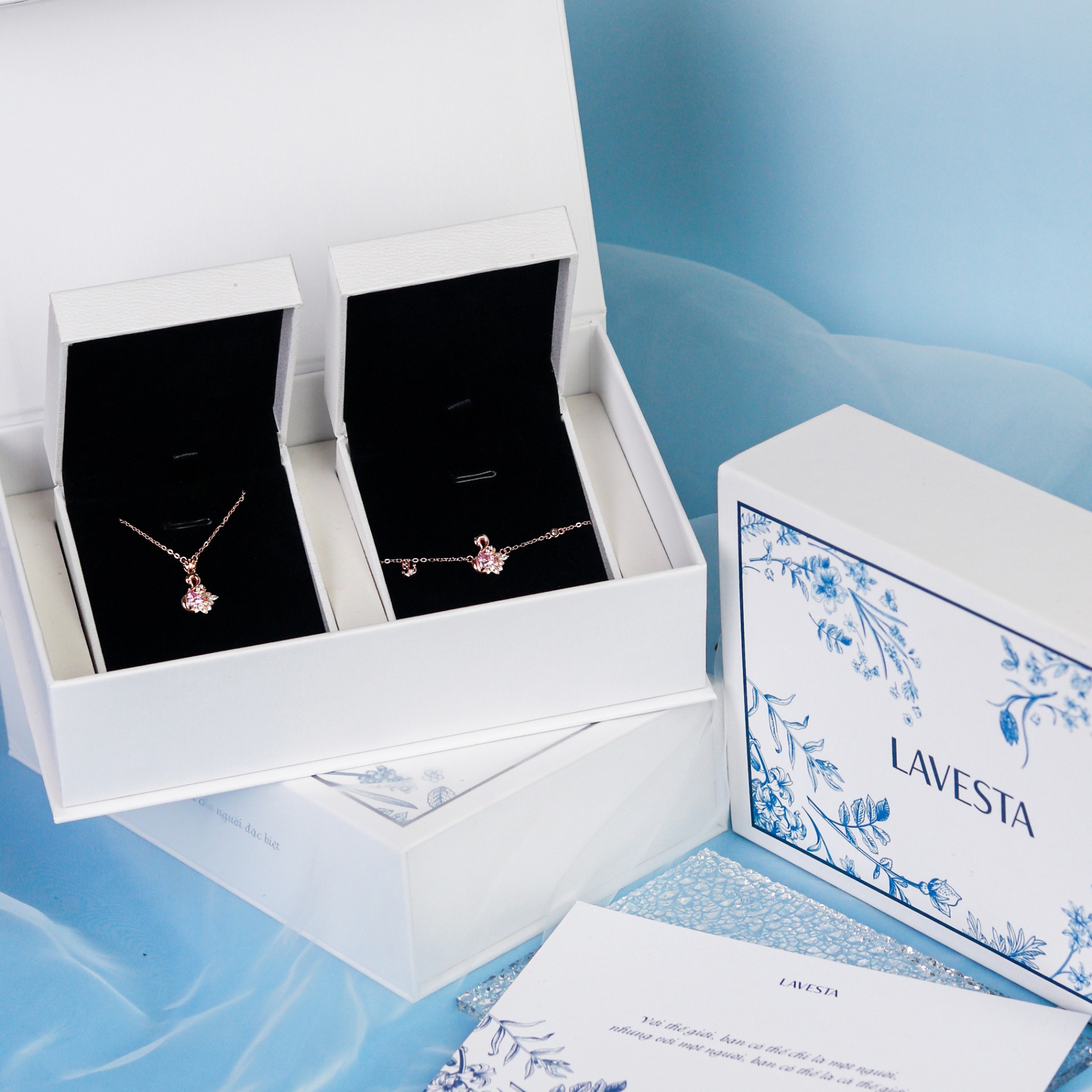 Set quà tặng trang sức dây chuyền và lắc tay bạc mạ vàng hồng 18K cao cấp LAVESTA LAV165 Fiona