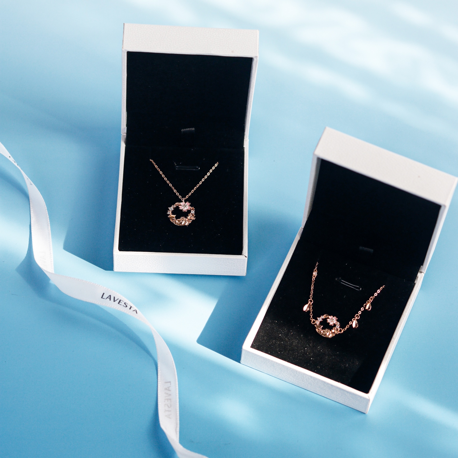 Set quà tặng trang sức dây chuyền và lắc tay bạc mạ vàng hồng 18K cao cấp LAVESTA LAV166 Cherry bloom