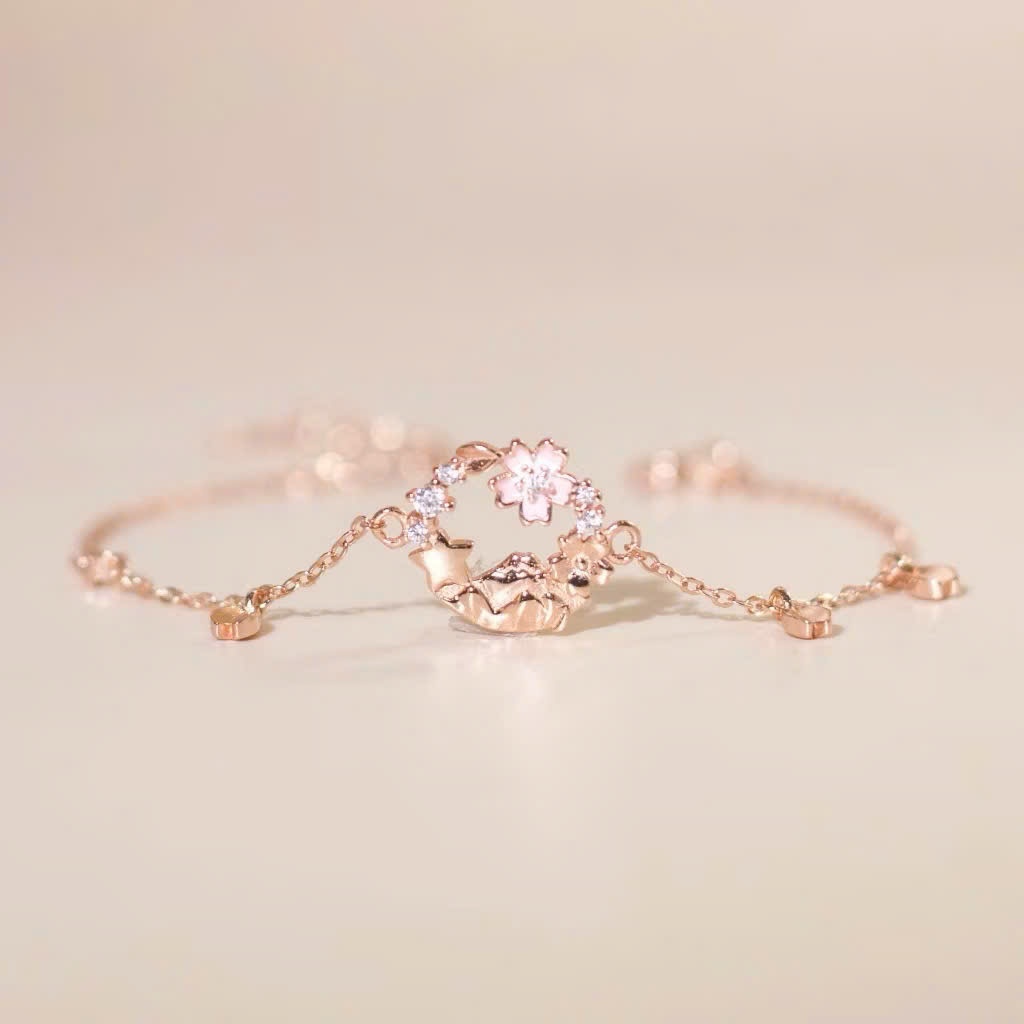 Set quà tặng trang sức dây chuyền và lắc tay bạc mạ vàng hồng 18K cao cấp LAVESTA LAV166 Cherry bloom