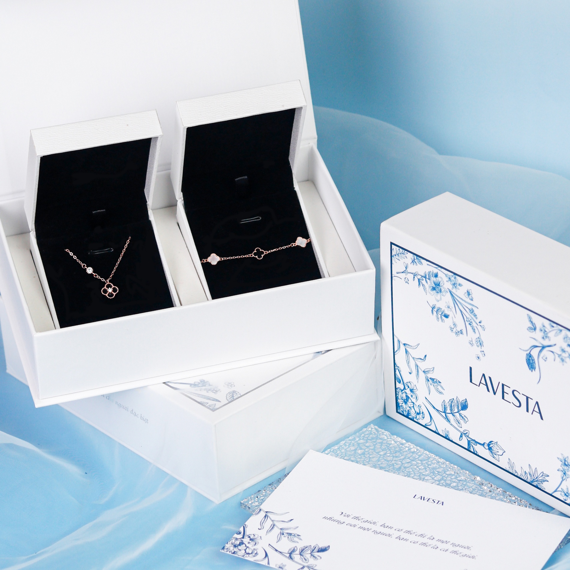 Set quà tặng trang sức dây chuyền và lắc tay bạc mạ vàng hồng 18K cao cấp LAVESTA LAV167 Sayuri
