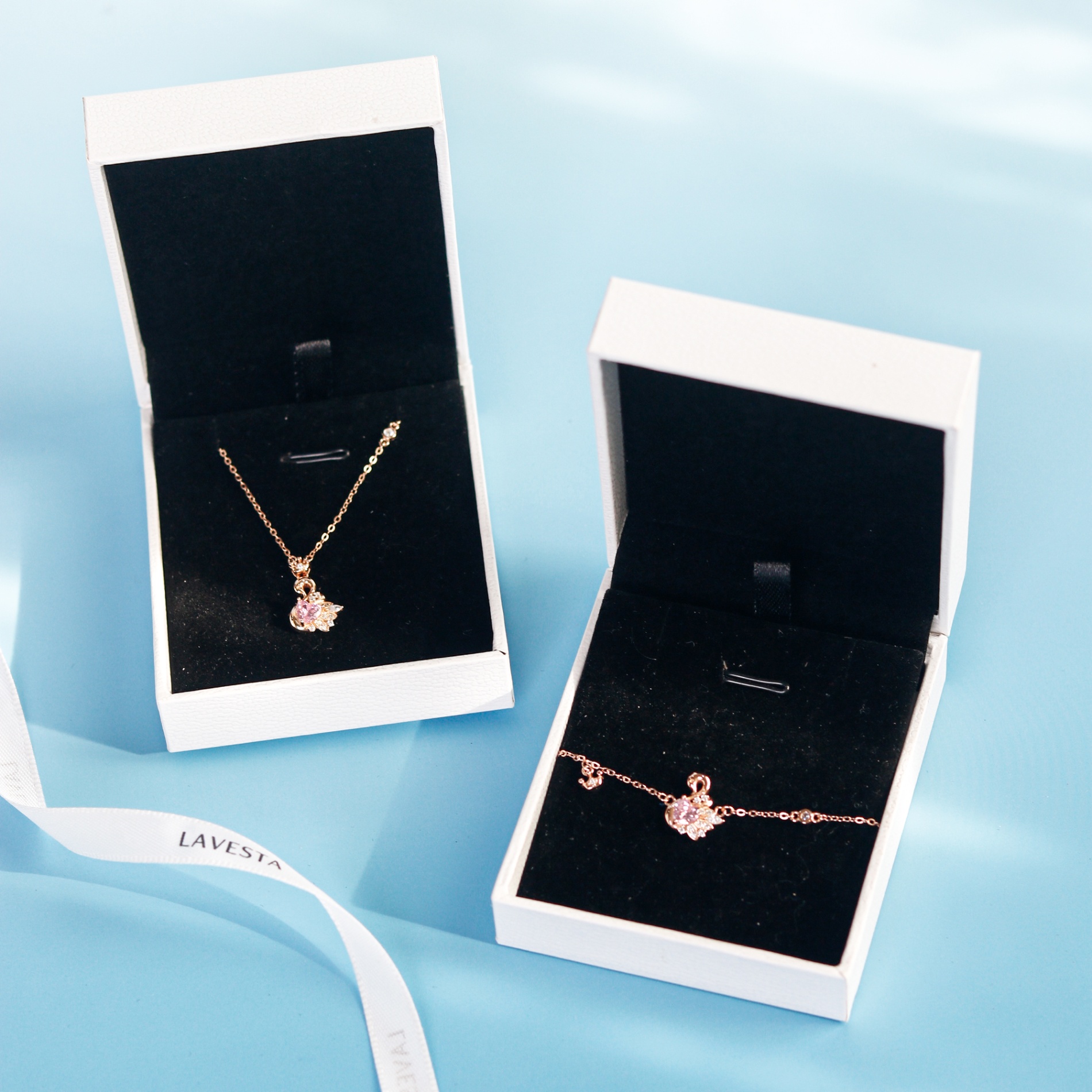 Set quà tặng trang sức dây chuyền và lắc tay bạc mạ vàng hồng 18K cao cấp LAVESTA LAV165 Fiona