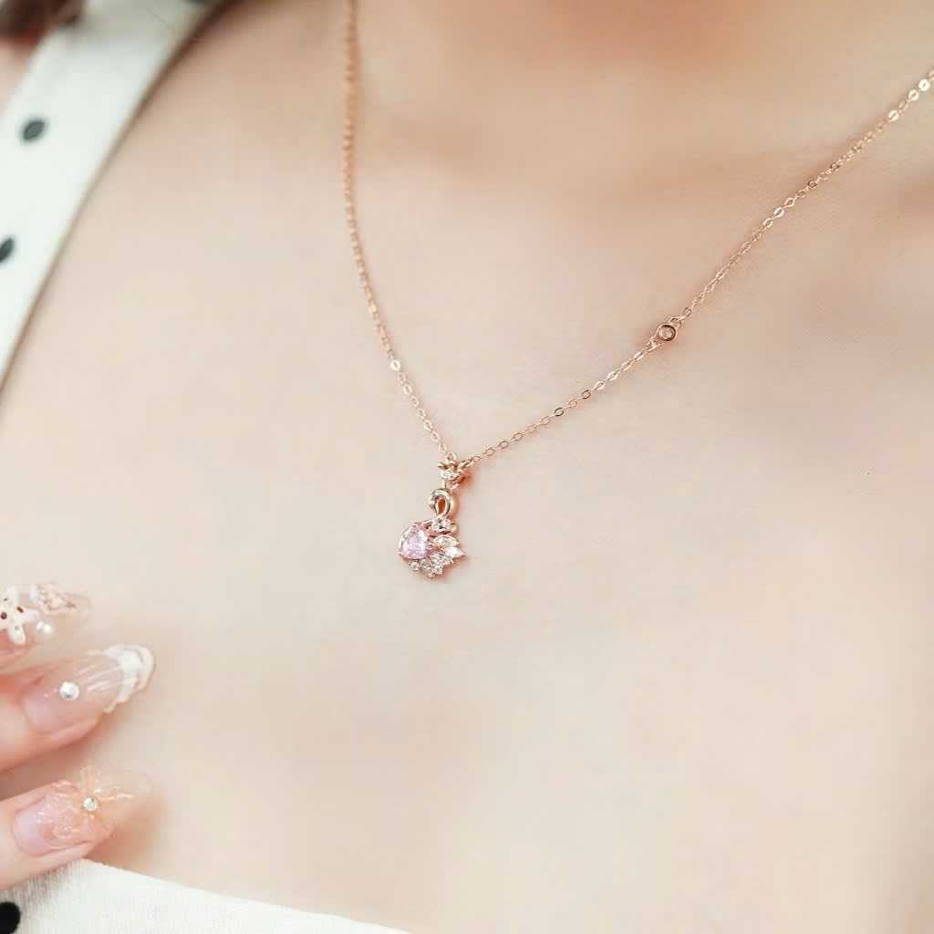 Set quà tặng trang sức dây chuyền và lắc tay bạc mạ vàng hồng 18K cao cấp LAVESTA LAV165 Fiona