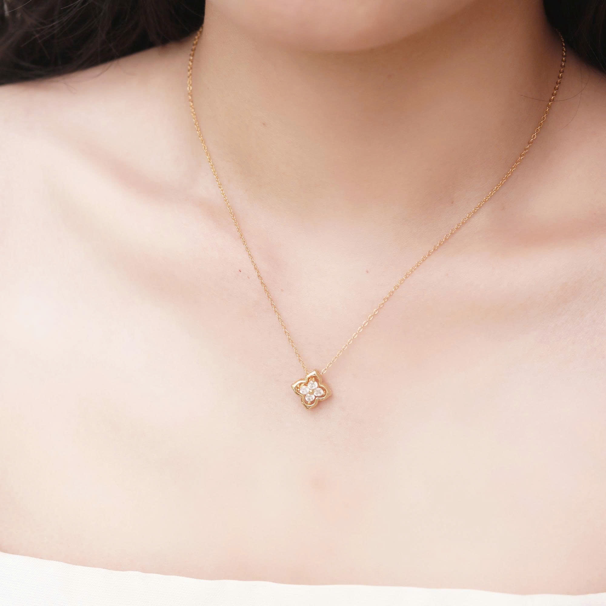 Dây chuyền bạc nữ mạ vàng 14K và mạ bạch kim cao cấp LAVESTA LAV182 Reina thiết kế mặt cỏ 4 lá ngàn điều an lành