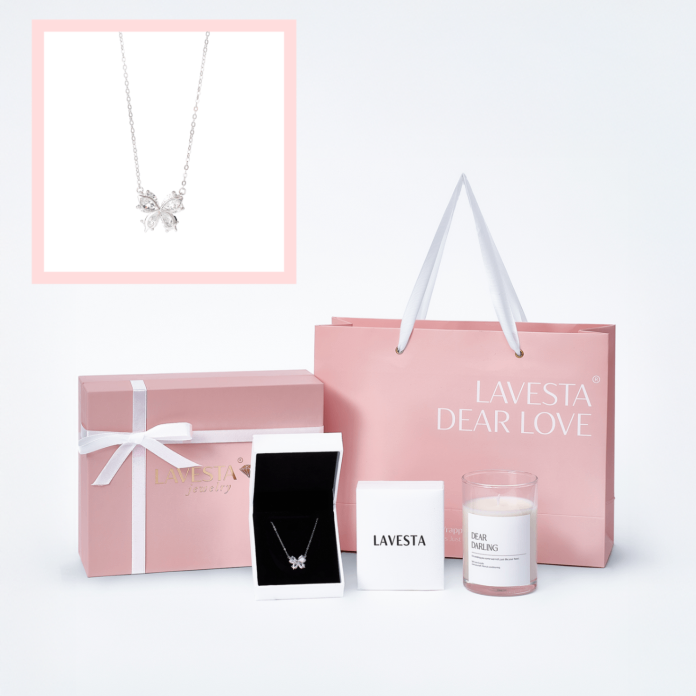 Set quà tặng trang sức dây chuyền bạc xi bạch kim cao cấp LAVESTA LAV184 Dear love - Dora