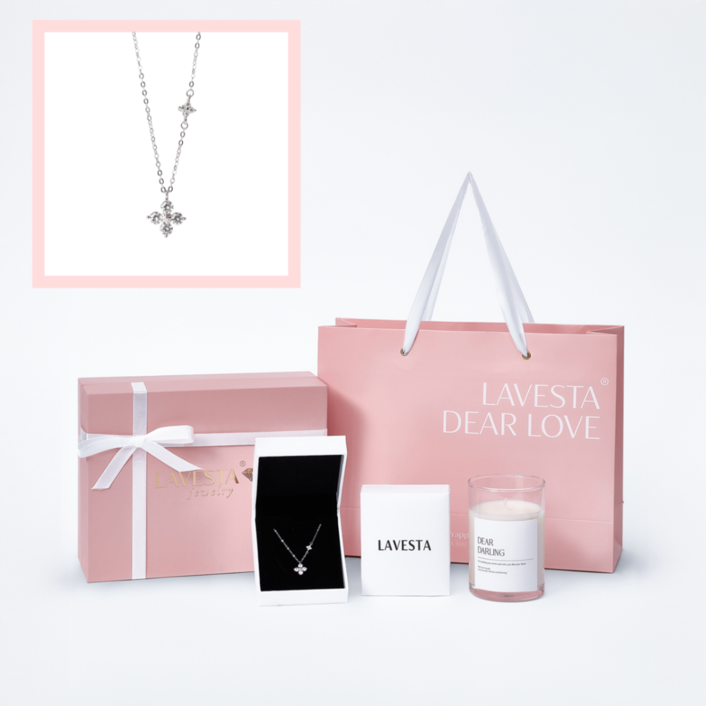 Set quà tặng trang sức dây chuyền bạc xi bạch kim cao cấp LAVESTA LAV185 Dear love - Lani