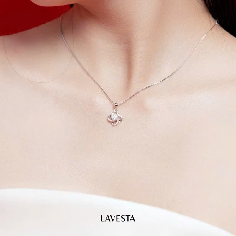 Set quà tặng trang sức dây chuyền bạc xi bạch kim đá Moissanite 5 ly GRA LAVESTA KC131 Dear love - Donatella