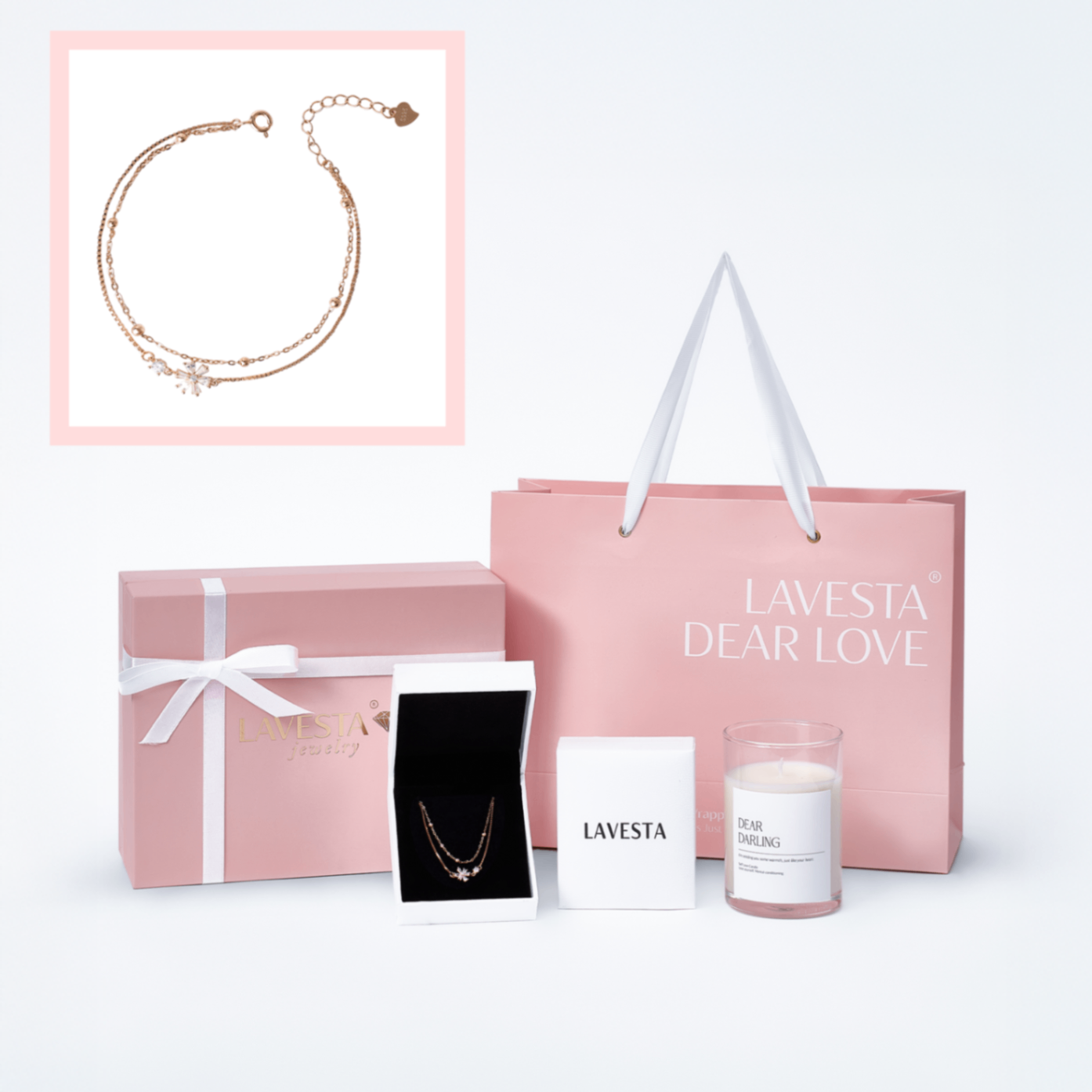 Set quà tặng trang sức lắc tay bạc mạ vàng hồng 18K cao cấp LAVESTA LAV189 Dear love - Yeri