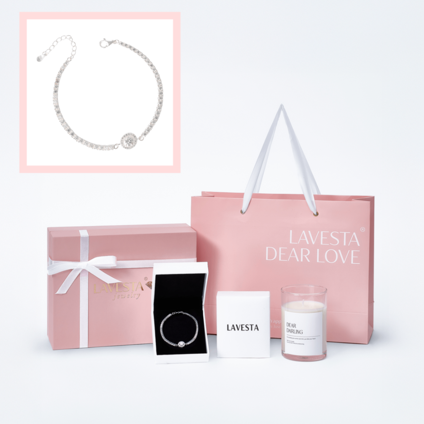 Set quà tặng trang sức lắc tay đá Moissanite 5 ly kiểm định GRA LAVESTA KC132 Dear love - Iris