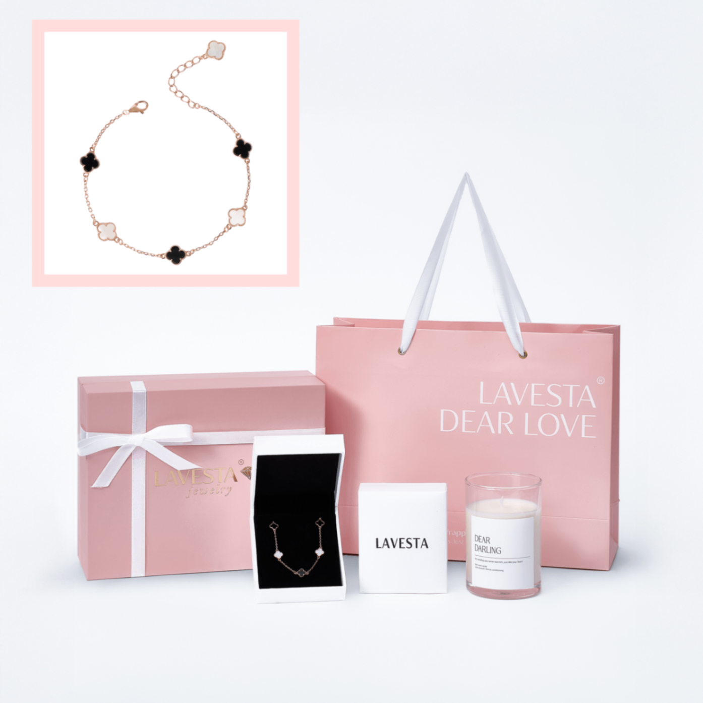 Set quà tặng trang sức lắc tay bạc mạ vàng hồng 18K cao cấp LAVESTA LAV188 Dear love - Yuri